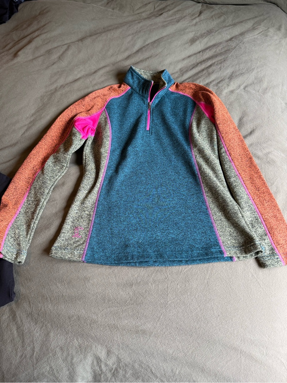 Teal, Coral & Hot Pink Colorblock Quarter-Zip Pullover